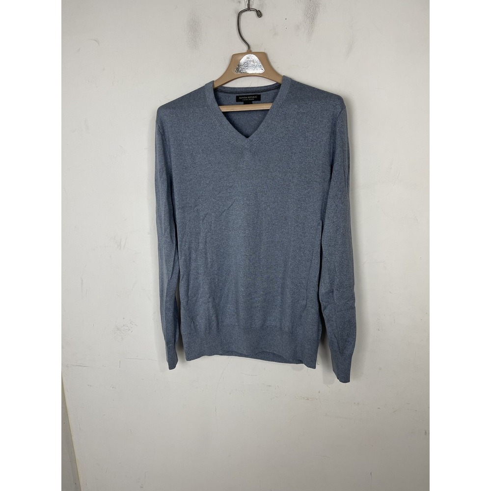 Banana Republic Men's M‎ Luxury Blend Silk Cotton Cashmere V-Neck Sweater blue